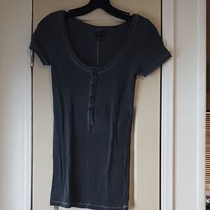 American Eagle Outfitters Charcoal Buttoned Tee